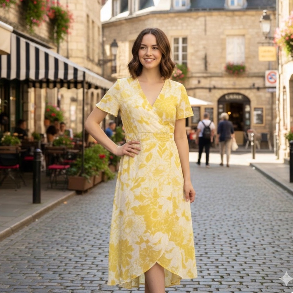 Luxology Yellow and White Ruffled Tiered Sundress